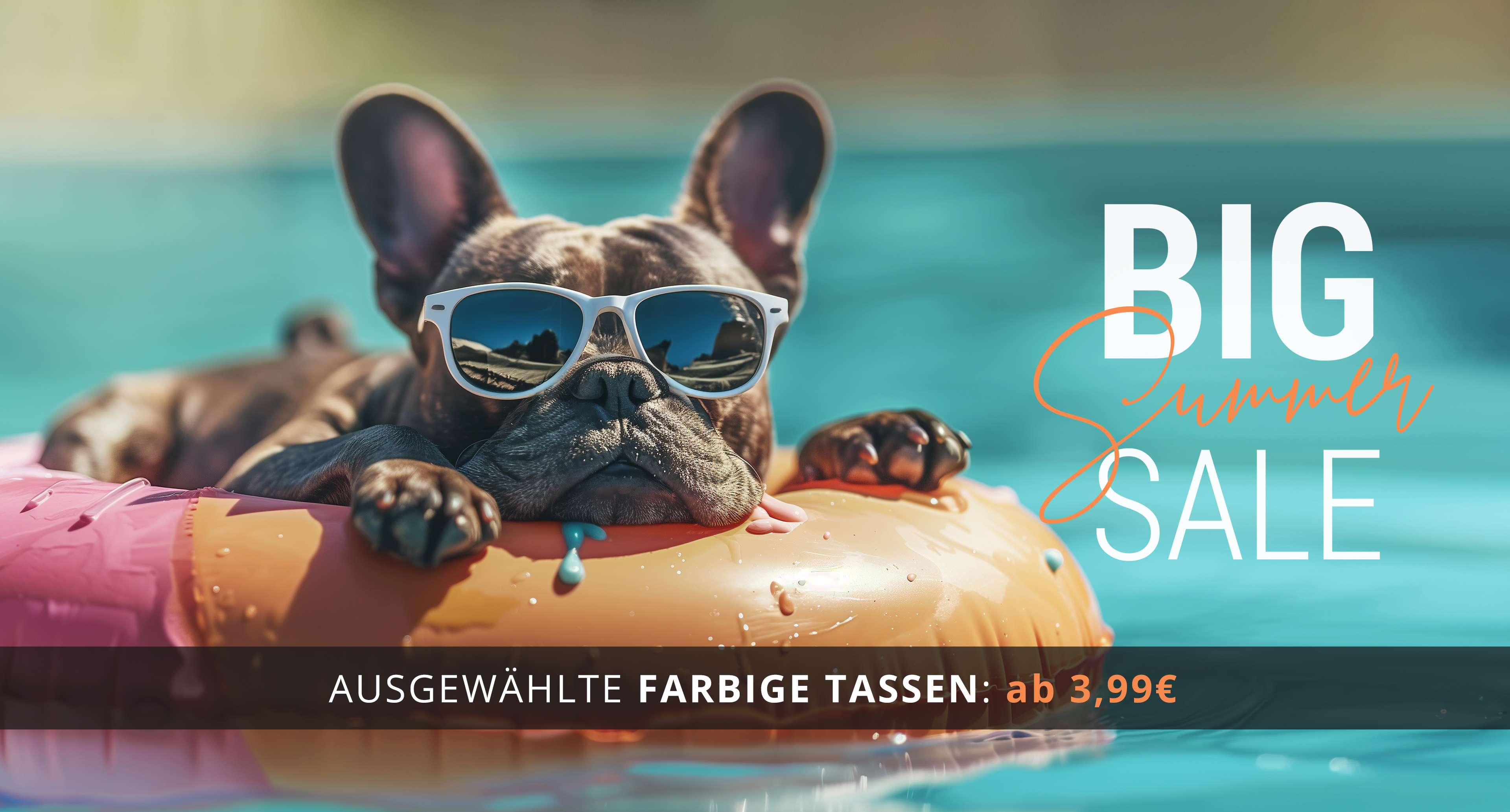 Sommer Sale Banner mit Bild von Hund mit Sonnenbrille